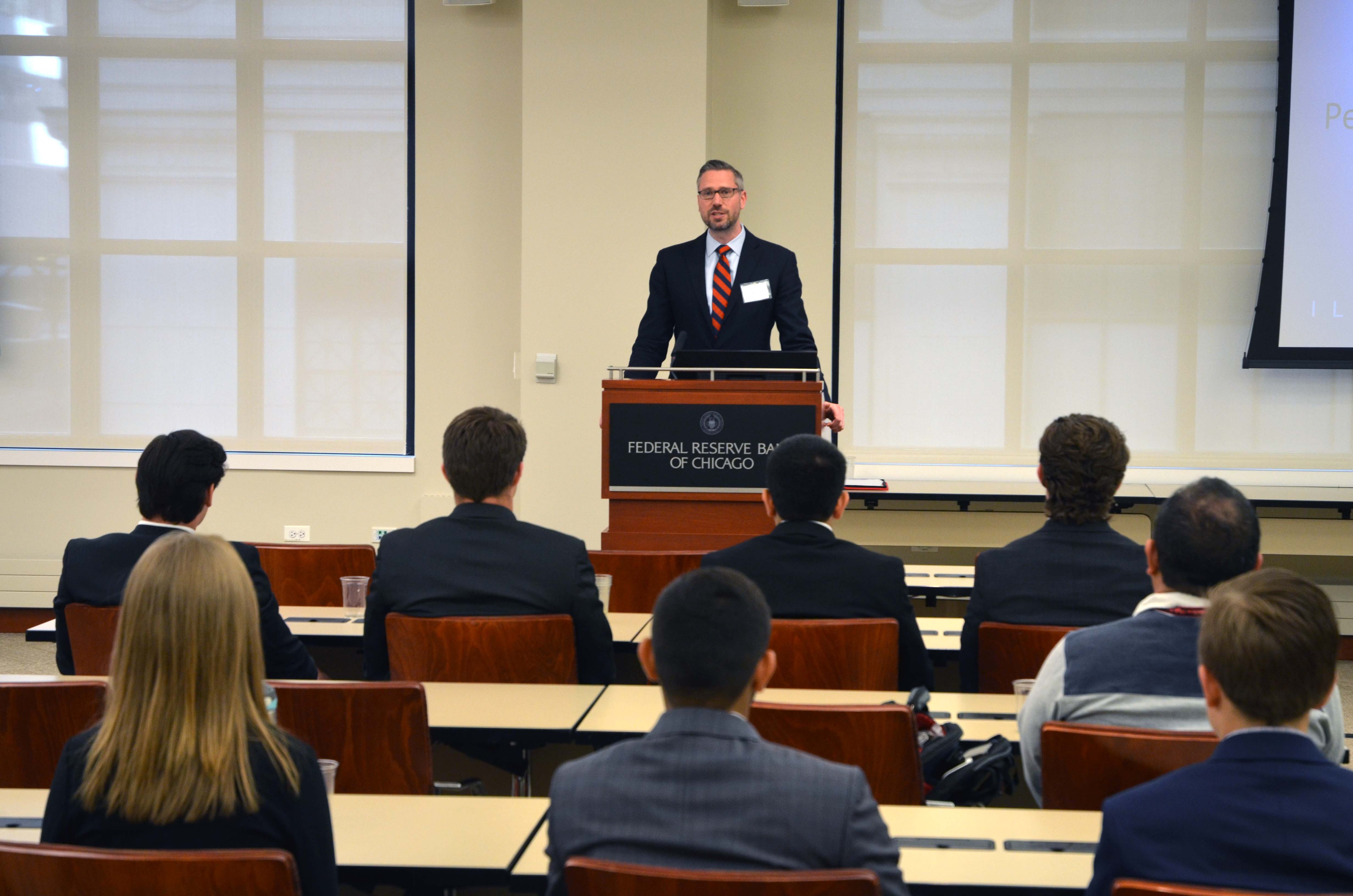 State Treasurer Frerichs addressing a group
